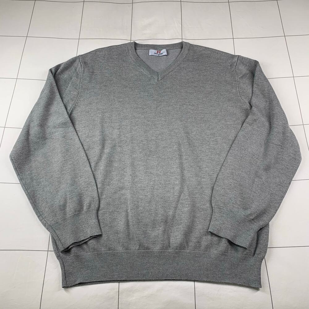 Paul Jones Sweater Mens Medium Gray V Neck Knit Pullover Casual Classic Stretch